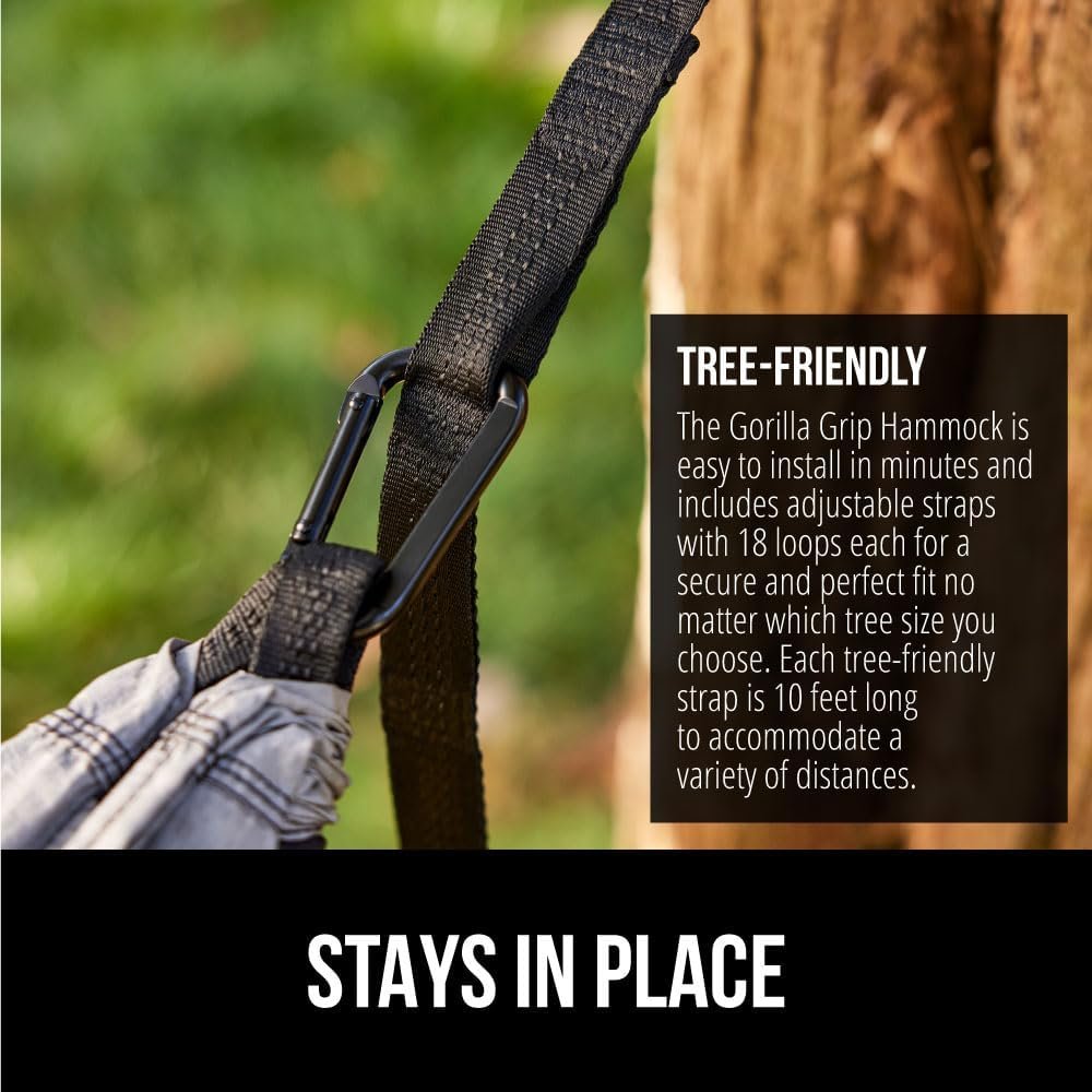 Hot Deals Today πΊπΈ - GORILLA GRIP Durable Camping Hammock with Heavy Duty Tree Straps, Portable Hammocks for Outside, Easy to Use Travel Swing Chair, Outdoor Camper Hiker Essentials, Backpacking Gear Gifts, Double, Black - Image 5