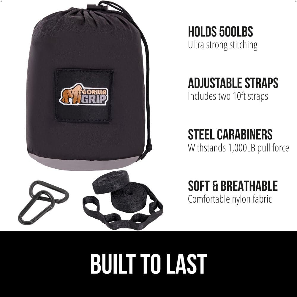 Hot Deals Today πΊπΈ - GORILLA GRIP Durable Camping Hammock with Heavy Duty Tree Straps, Portable Hammocks for Outside, Easy to Use Travel Swing Chair, Outdoor Camper Hiker Essentials, Backpacking Gear Gifts, Double, Black - Image 3
