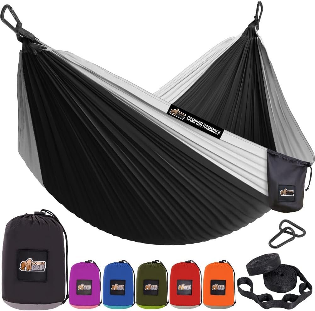 Hot Deals Today πΊπΈ - GORILLA GRIP Durable Camping Hammock with Heavy Duty Tree Straps, Portable Hammocks for Outside, Easy to Use Travel Swing Chair, Outdoor Camper Hiker Essentials, Backpacking Gear Gifts, Double, Black - Image 2