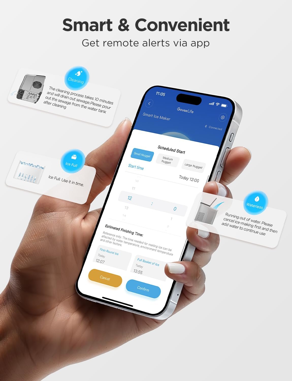 Hot Deals Today πΊπΈ - GoveeLife Smart Countertop Ice Makers, Portable Ice Maker Machine with Self-Cleaning, 6 Mins 9 Bullet Ice, 26lbs/24Hrs, Voice Remote for Home Kitchen Party Camping, with Ice Scoop Stainless Silver - Image 6