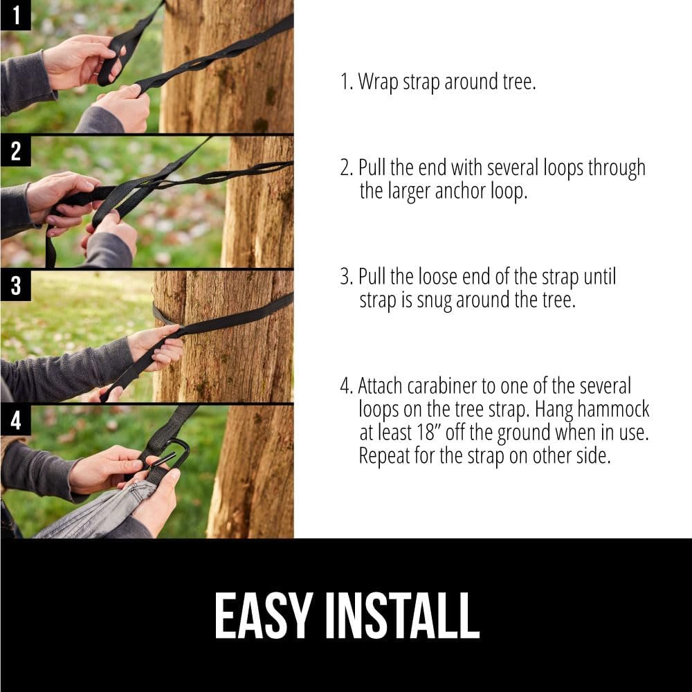 Hot Deals Today πΊπΈ - GORILLA GRIP Durable Camping Hammock with Heavy Duty Tree Straps, Portable Hammocks for Outside, Easy to Use Travel Swing Chair, Outdoor Camper Hiker Essentials, Backpacking Gear Gifts, Double, Black - Image 8