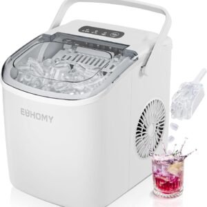 Hot Deals Today 🇺🇸 – EUHOMY Countertop Ice Maker Machine with Handle, 26lbs Per Day, 9 Ice Cubes Ready in 6 Mins, Auto-Cleaning Portable Ice Maker with Basket and Scoop, for Home/Kitchen/Camping/RV (White)
