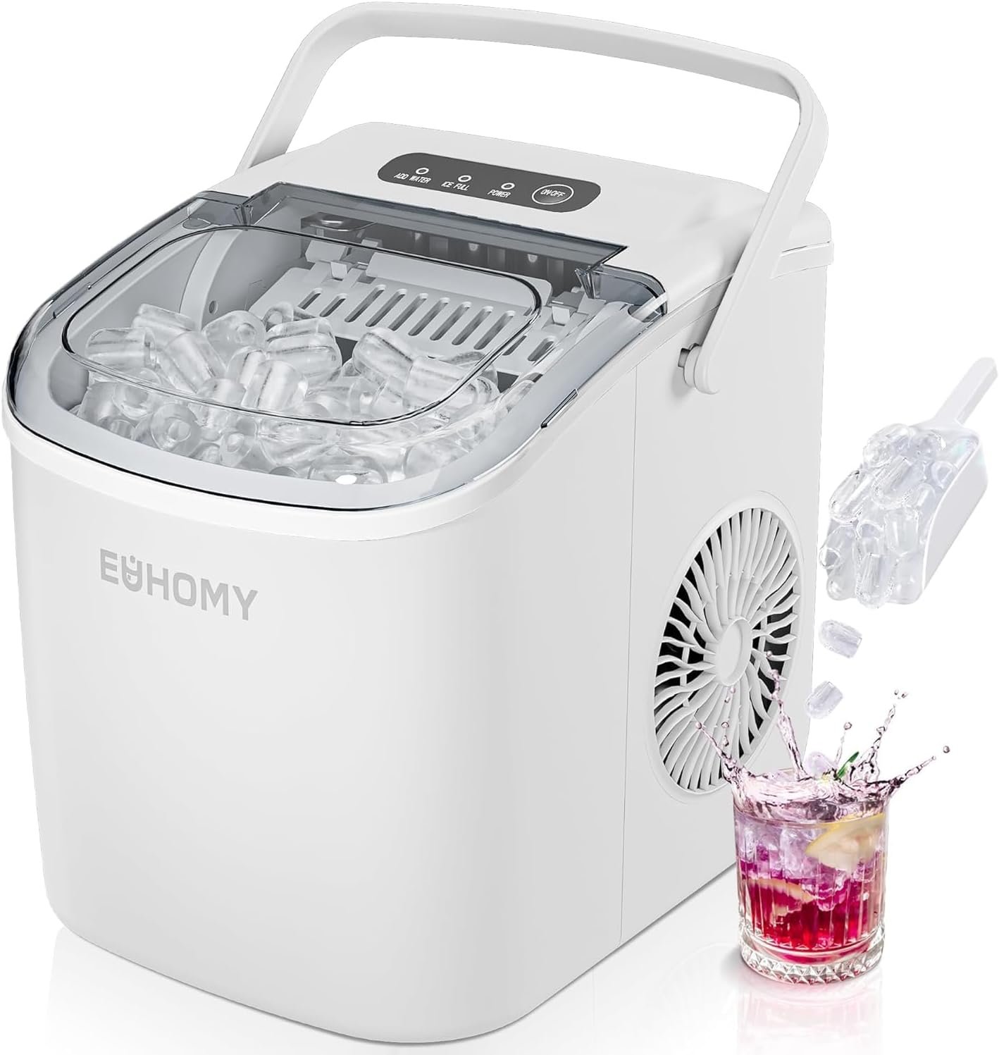 Hot Deals Today πΊπΈ - EUHOMY Countertop Ice Maker Machine with Handle, 26lbs Per Day, 9 Ice Cubes Ready in 6 Mins, Auto-Cleaning Portable Ice Maker with Basket and Scoop, for Home/Kitchen/Camping/RV (White) - Image 2