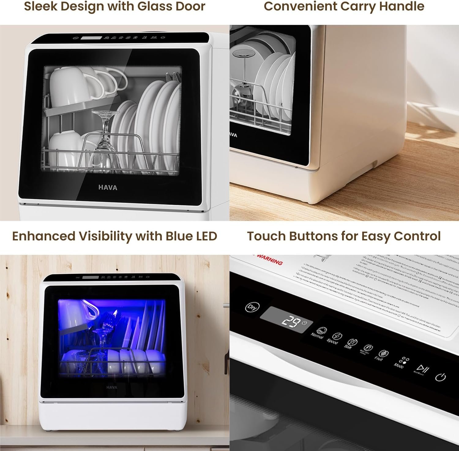 Hot Deals Today 🇺🇸 - HAVA Countertop Dishwasher, 6 Programs Portable Dishwashers with 5L Built-in Water Tank, No Hookup Needed, Baby Care & Air-Drying Function for Apartments and RVs - Image 8