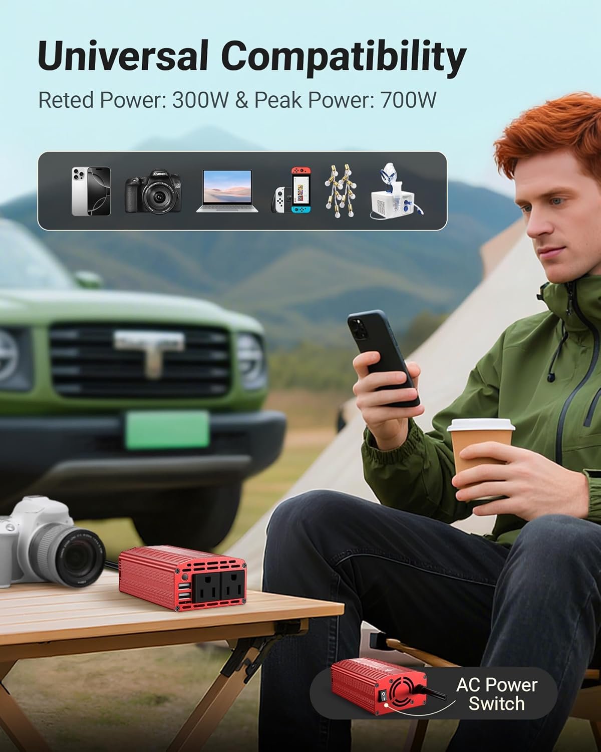 Hot Deals Today πΊπΈ - BESTEK Power Inverter DC 12V to AC 110V - 300W Car Plug Adapter Outlet with 4.8A Dual USB Fast Charging Port - Car Charger Cigarette Lighter Adapter for Phone, Laptop on Road Trip - Aluminum Housing - Image 8