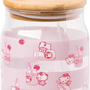 Hot Deals Today 🇺🇸 – Silver Buffalo Sanrio Hello Kitty Strawberry Milk Pink Glass Jar Tumbler...