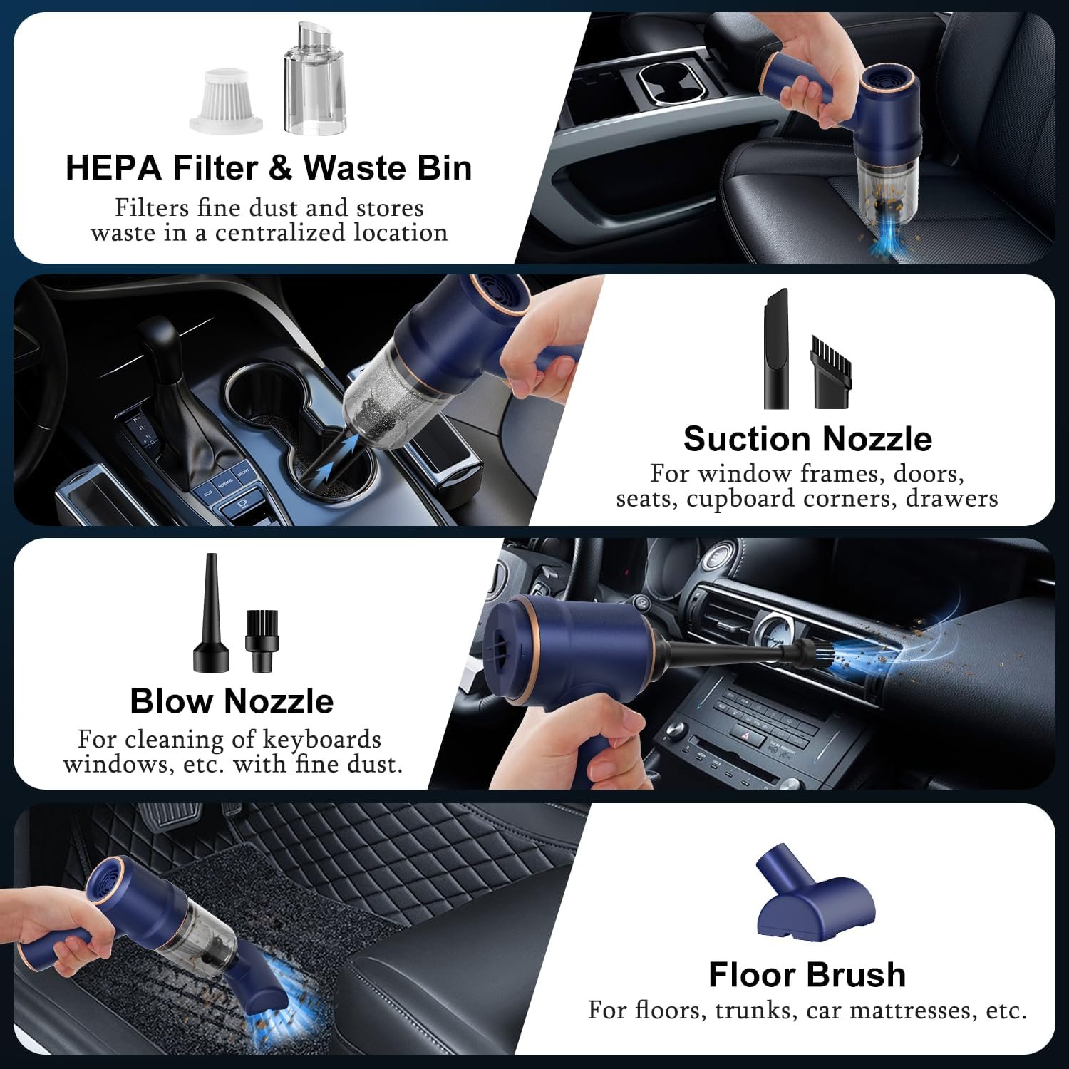 Hot Deals Today 🇺🇸 - KMM Handheld Car Vacuum Cleaner, 9000Pa Vacuum Cleaner and Air Duster, 120W High Power Hand Held Vacuum with LED Light and Multi-Nozzles for Car, Home, Office, Pet - Image 7