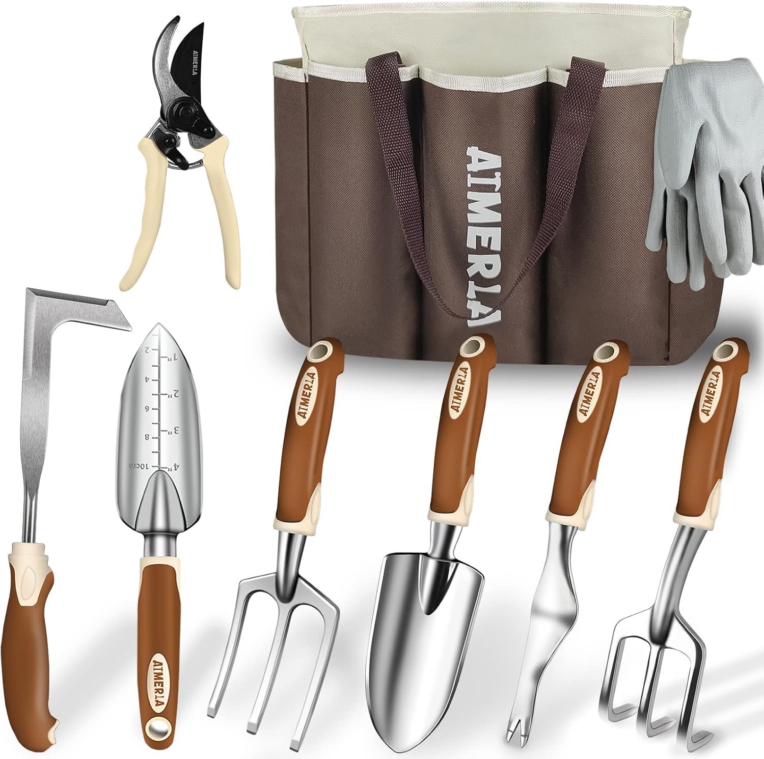 Hot Deals Today πΊπΈ - Aimerla Gardening Tools Set of 9 Heavy Duty Garden Tools with Non-Slip Rubber Grip with Large Garden Bag for Tools Durable Hand Tools for Gardening, Weeding,Gardening Gifts for Women,Men - Image 2