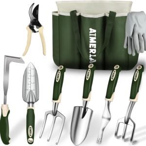 Hot Deals Today 🇺🇸 – Aimerla Gardening Tools Set of 9 Heavy Duty Garden Tools with Non-Slip...