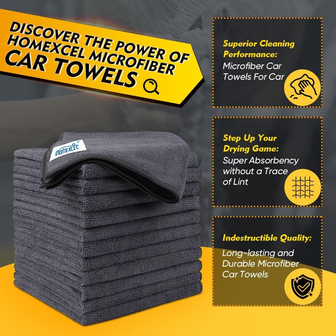 Hot Deals Today πΊπΈ - HOMEXCEL Microfiber Cleaning Cloth 12 Pack, 12.5 x 12.5 inch Microfiber Towels for Cars, Ultra Absorbent Washing Cloth, Lint Free Streak Free Cleaning Rags for Car, Kitchen, and Window (Grey) - Image 3