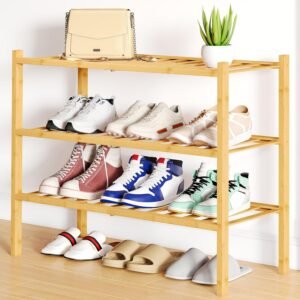 Hot Deals Today 🇺🇸 – Smiry Shoe Rack, 3 Tier Bamboo Shoe Organizer, Stackable Free Standing...