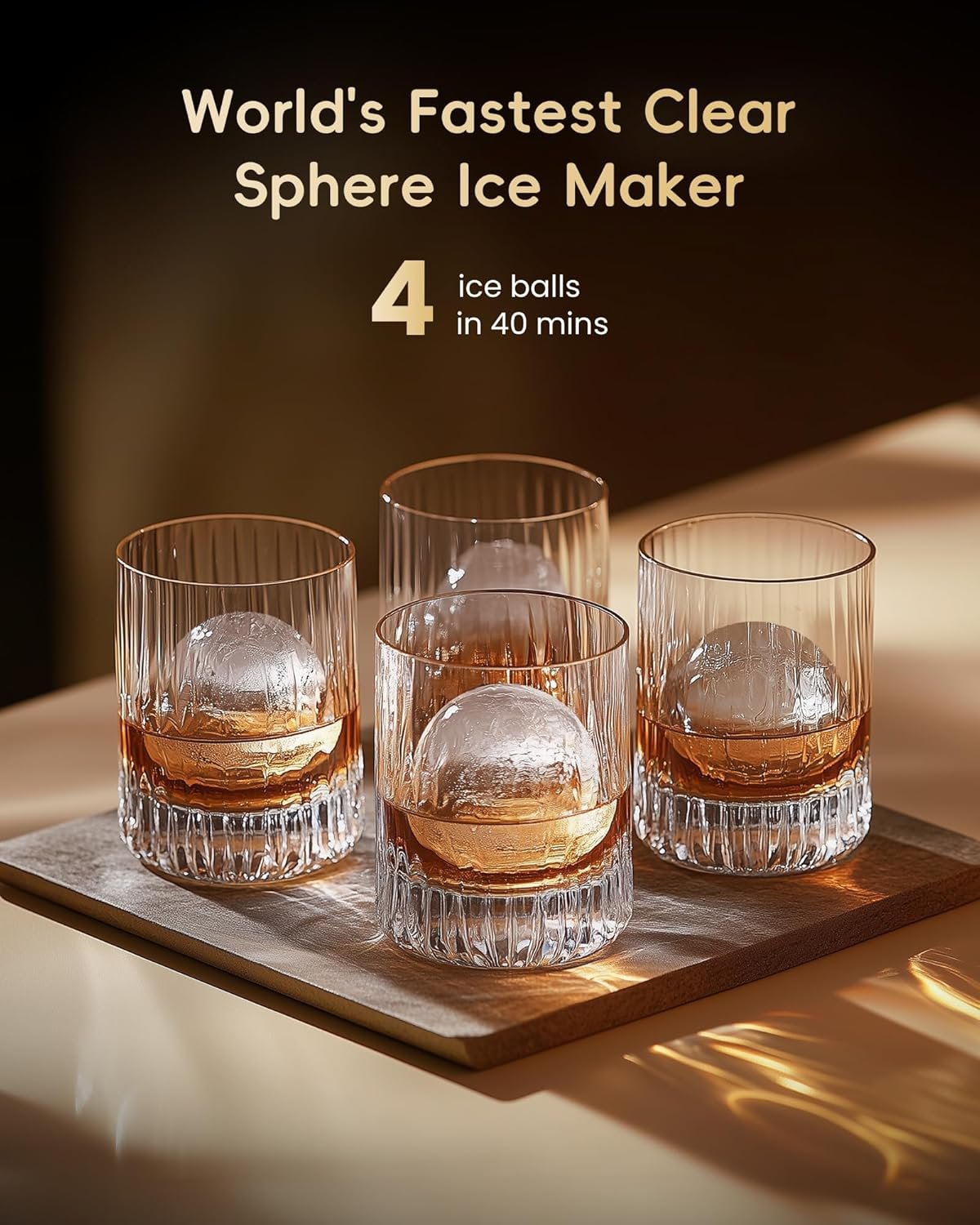 Hot Deals Today πΊπΈ - ecozy 2" Clear Ice Ball Maker with CrystalFlux Technology, 4 pcs in 40 Mins, 144 pcs/Day, Sphere Ice Maker with Automatic Water Supply, Self-Cleaning, Enhanced Insulation for Whiskey & Bourbon - Image 4