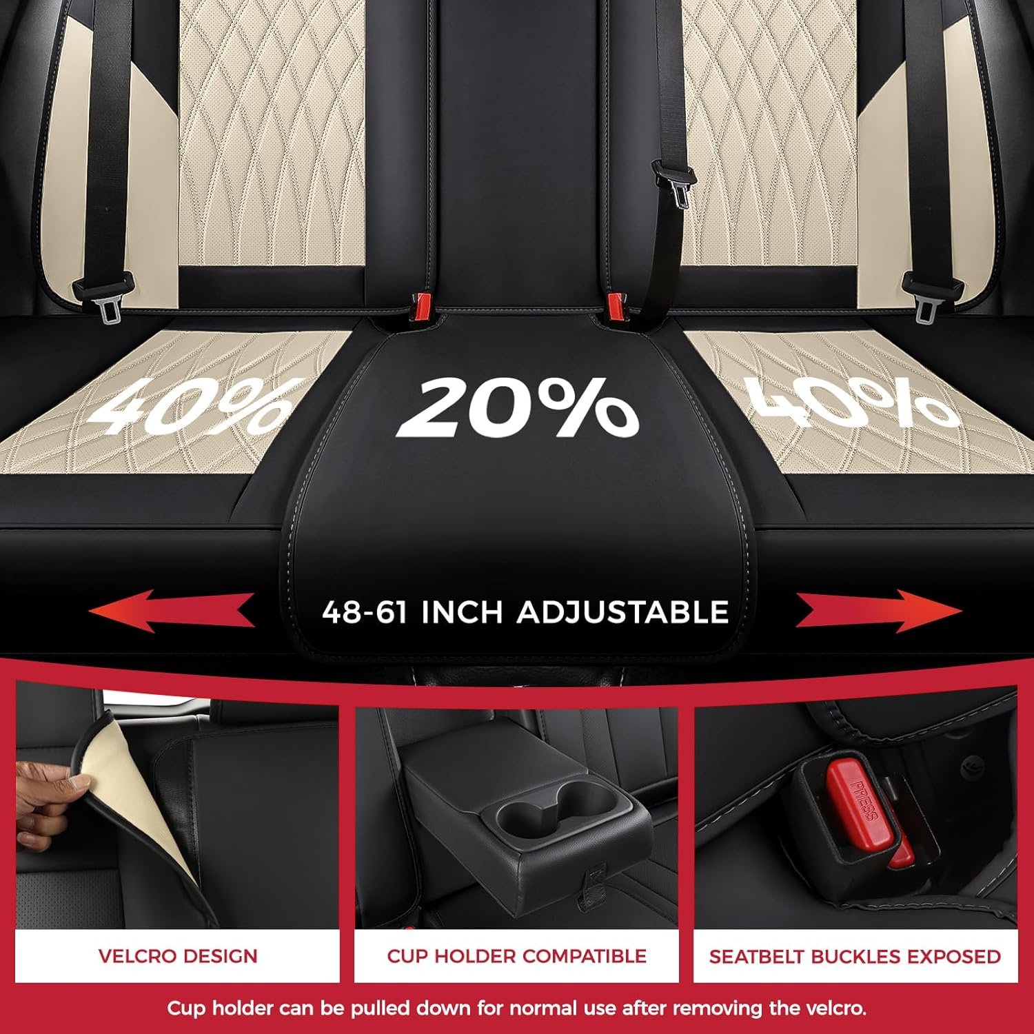 Hot Deals Today 🇺🇸 - FREESOO Black Beige Car Seat Covers Full Set - Faux Nappa Leather Seat Covers for Cars, Luxury Breathable Waterproof Front Seats with Lumbar Support and Back Seat Cover, Fit for Sedans SUVs Pick-ups - Image 5