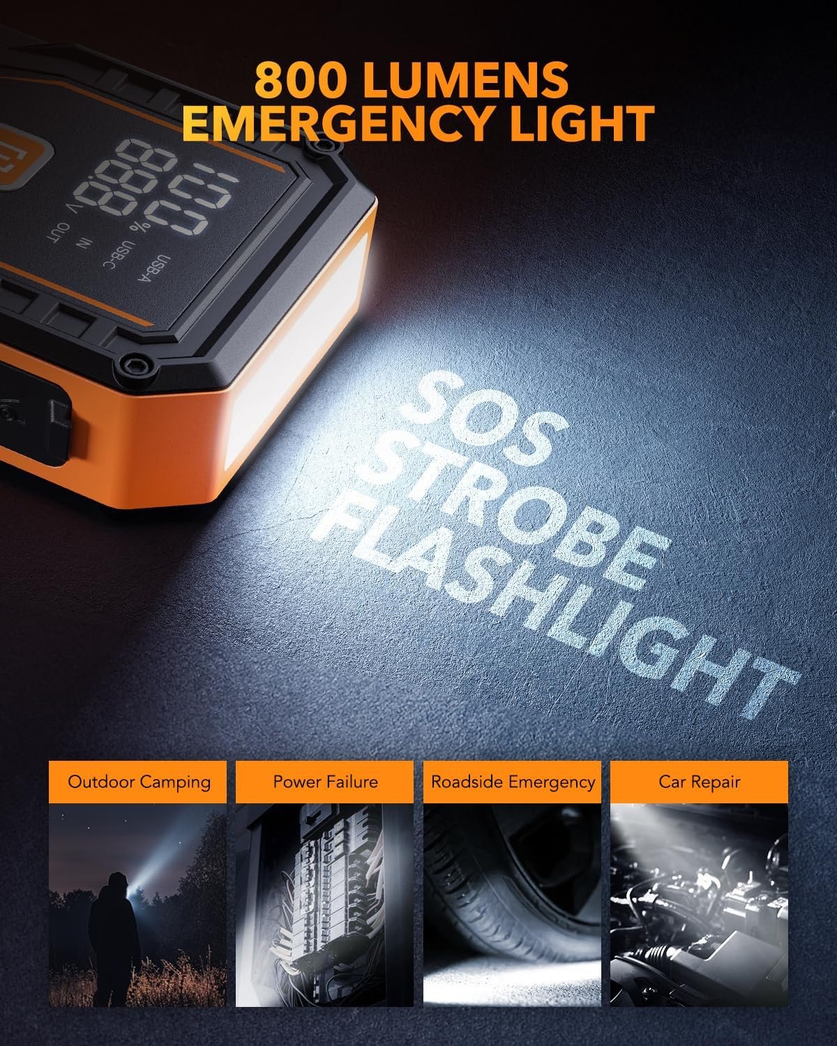 Hot Deals Today 🇺🇸 - OXILAM Jump Starter 6000A for All Gas/12L Diesel, Car Battery Jumper Starter Portable, 12V Lithium Jump Box with Jumper Cables, LED Display, LED Light, Power Bank with USB, Type C Port - Image 10