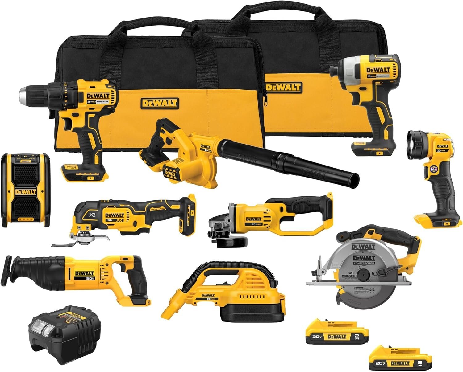 Hot Deals Today πΊπΈ - DEWALT 20V MAX Power Tool Combo Kit, 10 Tool Cordless Power Tool Set, 2 Batteries, Charger and 2 Bags Included, Dewalt Brushless Combo Kit (DCK1021D2) - Image 2