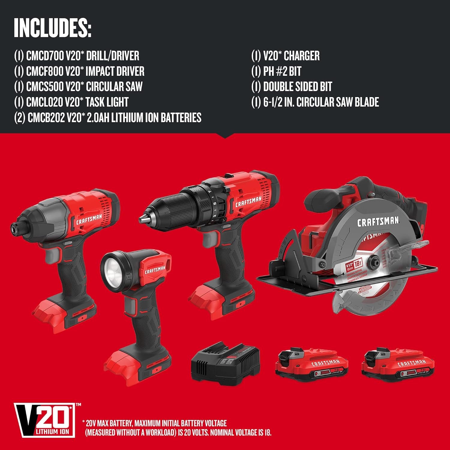 Hot Deals Today πΊπΈ - CRAFTSMAN V20 MAX Power Tool Combo Kit, 4-Tool Cordless Power Tool Set (CMCK401D2AM) - Image 4