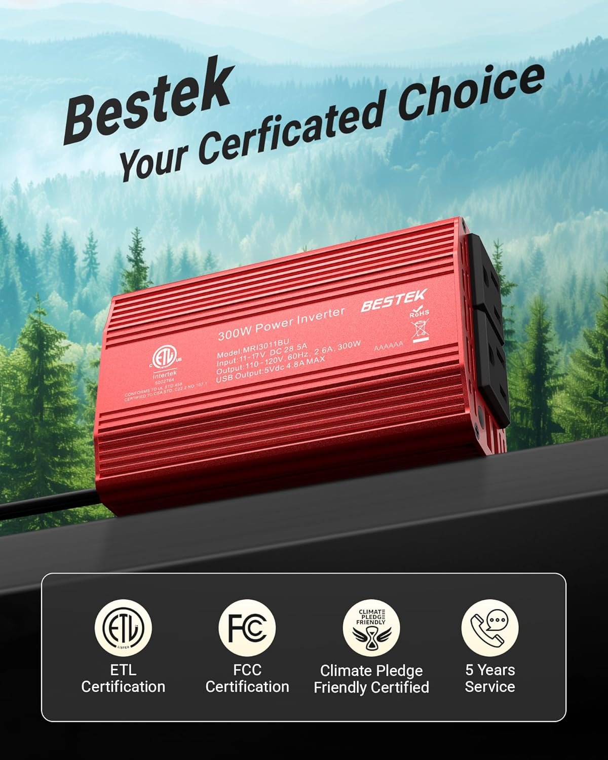 Hot Deals Today πΊπΈ - BESTEK Power Inverter DC 12V to AC 110V - 300W Car Plug Adapter Outlet with 4.8A Dual USB Fast Charging Port - Car Charger Cigarette Lighter Adapter for Phone, Laptop on Road Trip - Aluminum Housing - Image 9