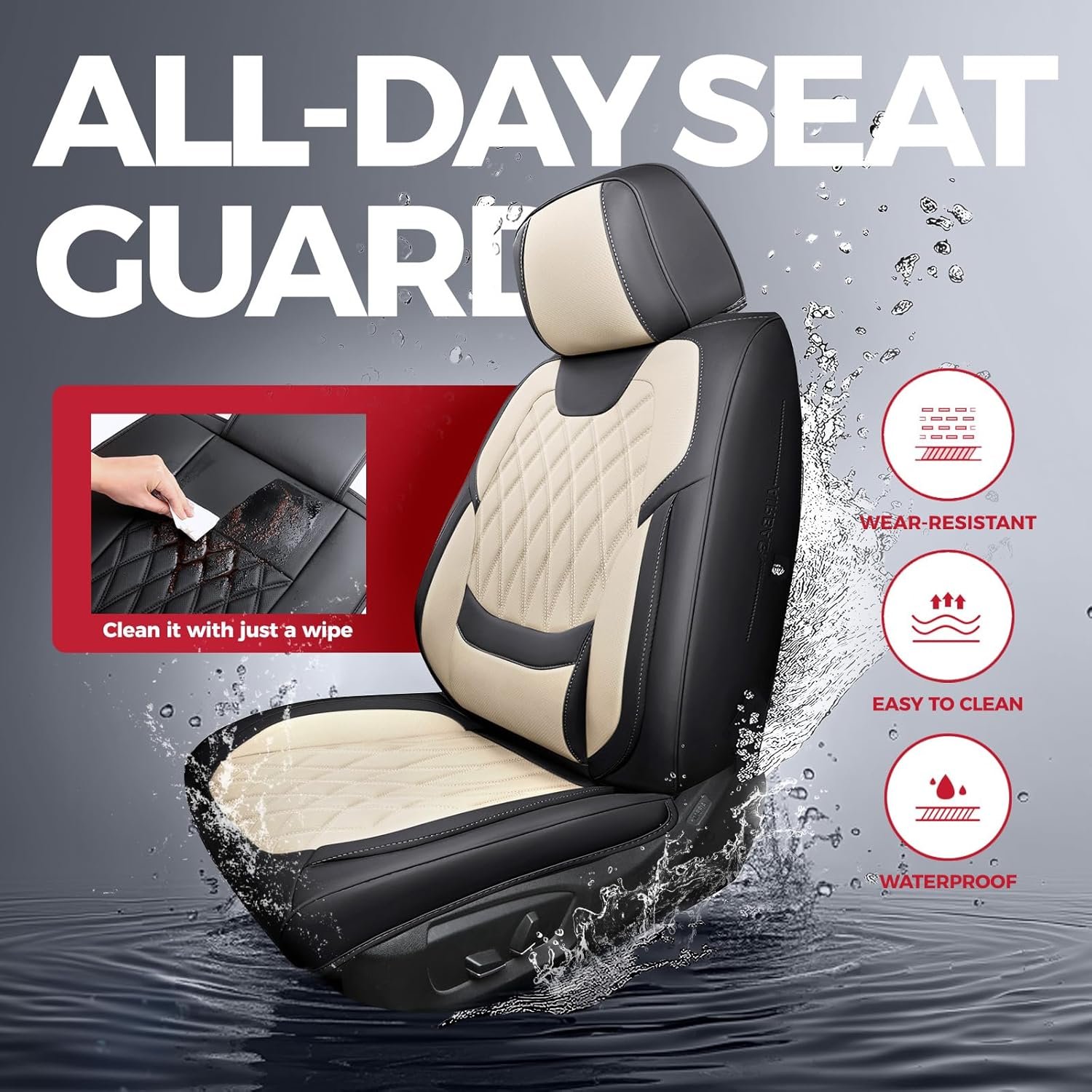 Hot Deals Today 🇺🇸 - FREESOO Black Beige Car Seat Covers Full Set - Faux Nappa Leather Seat Covers for Cars, Luxury Breathable Waterproof Front Seats with Lumbar Support and Back Seat Cover, Fit for Sedans SUVs Pick-ups - Image 6