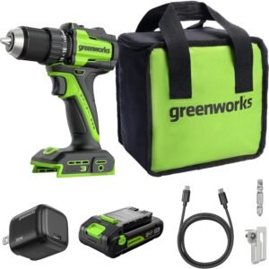 Hot Deals Today 🇺🇸 – GREENWORKS 24V 1/2″ Brushless Cordless Drill (400 In-lbs.), 2.0Ah...