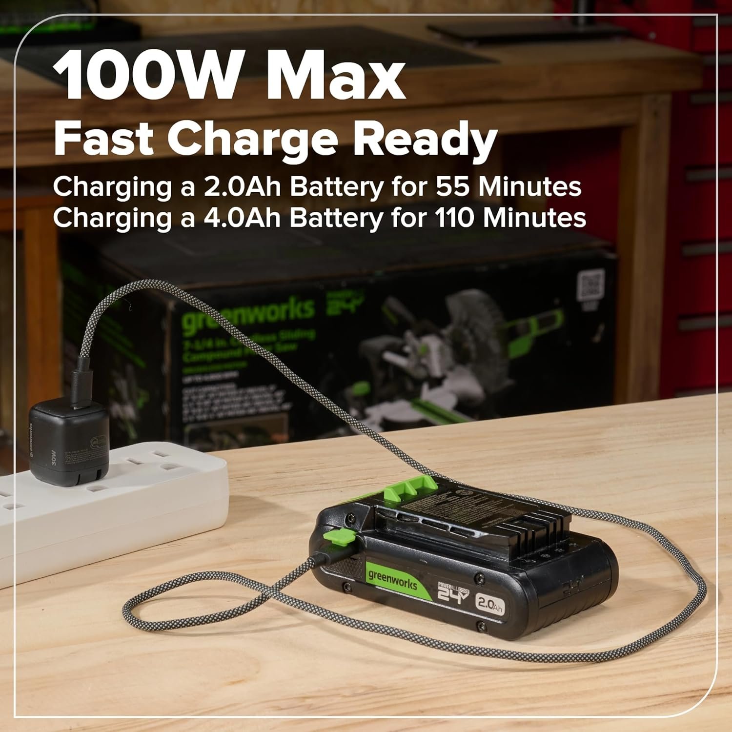 Hot Deals Today ๐บ๐ธ - GREENWORKS 24V 1/2" Brushless Cordless Drill (400 In-lbs.), 2.0Ah (12,000mAh Power Bank) USB-C Batteries, 3.3 FT Braided Cable, 30W Charger - Image 13