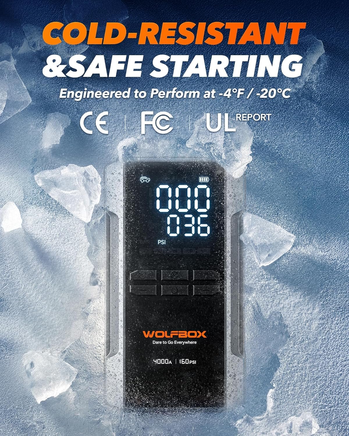 Hot Deals Today 🇺🇸 - WOLFBOX 4000A Jump Starter with 160PSI Air Compressor, 12V Car Battery Booster, 65W Fast Charge, 24000mAh Portable Tire Inflator, LED Display for 10L Gas & 10L Diesel Engines, LED Light, Jumper Cables - Image 8