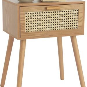 Hot Deals Today 🇺🇸 – AWASEN Mid Century Nightstand, Rattan Side Table with Drawer, Modern...