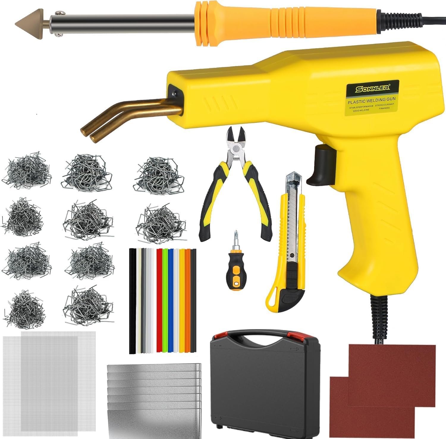 Hot Deals Today 🇺🇸 - Plastic Welder, 2 in 1 Plastic Welding Kit, SONNLER 1000PCS Hot Stapler Plastic Repair Kit For Car Bumper Crack Repair with Iron, Rods, Metal Mesh, Abrasive Paper, Aluminum Tape - Image 2
