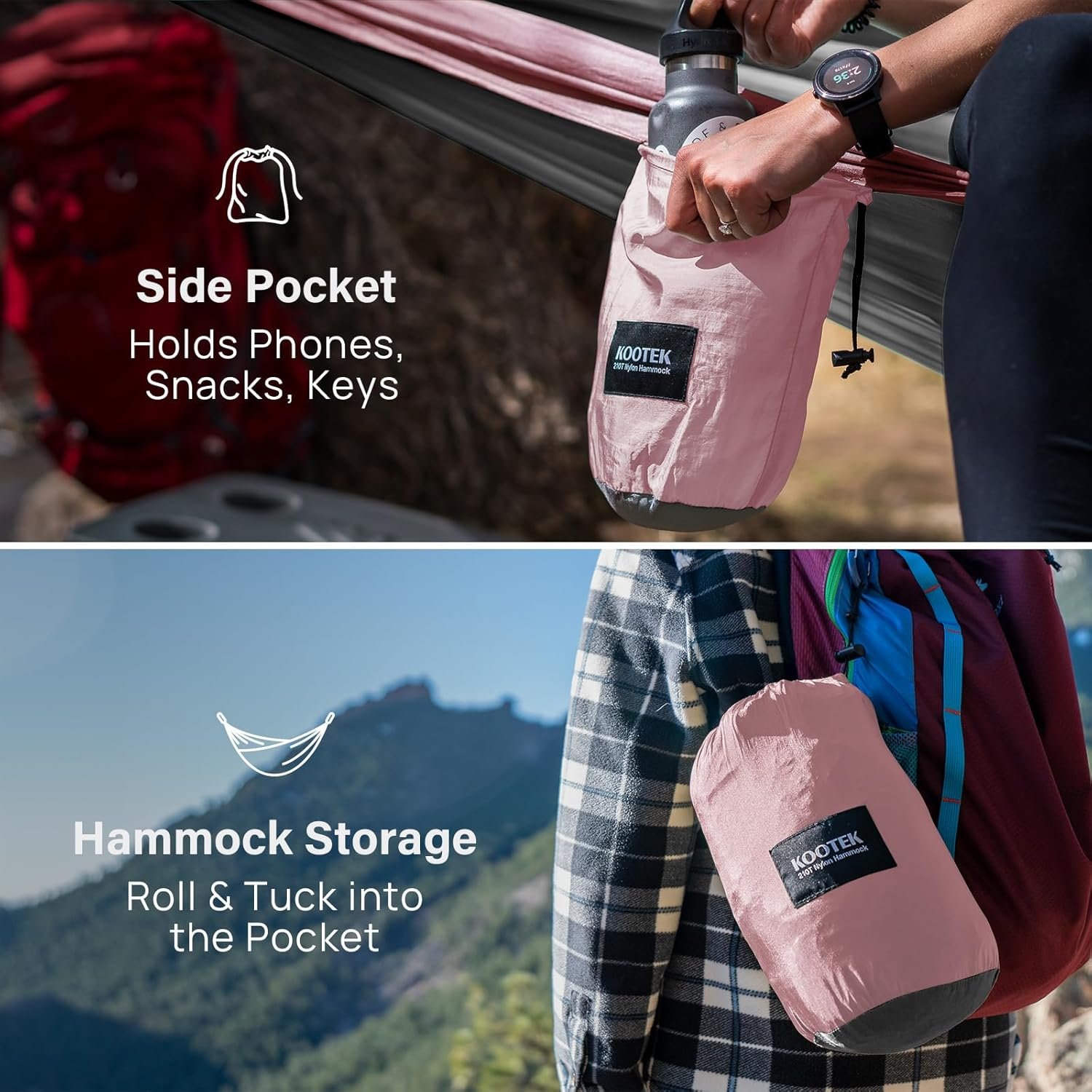 Hot Deals Today 🇺🇸 - Kootek Camping Hammock, Portable Hammocks with Tree Straps & Attached Carry Bag, Camping Essentials Gear, Perfect for Outside Indoor Hiking Beach Backpack Travel - Image 5