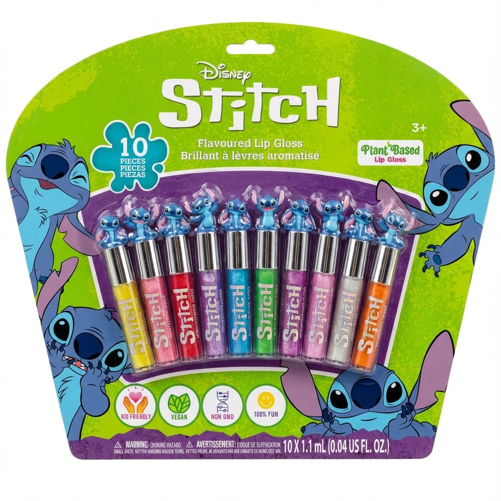 Hot Deals Today 🇺🇸 - Disney Stitch 10 Piece Plant Based Lip Gloss, Girls Party Favors, First Makeup Set for Girl, Perfect for Parties, Sleepovers, and Birthday Gifts, Ages 3+, by Townley Girl - Image 2