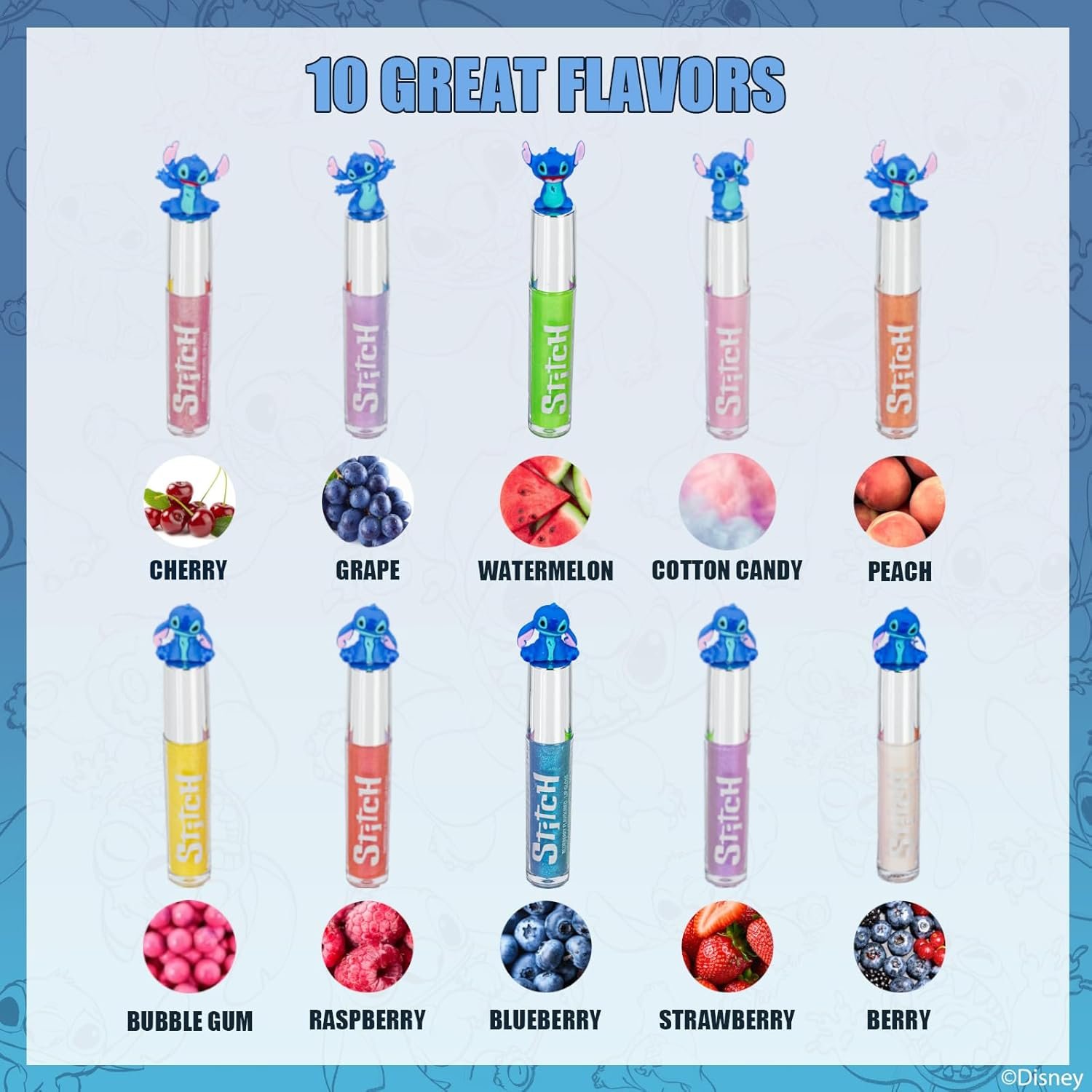 Hot Deals Today 🇺🇸 - Disney Stitch 10 Piece Plant Based Lip Gloss, Girls Party Favors, First Makeup Set for Girl, Perfect for Parties, Sleepovers, and Birthday Gifts, Ages 3+, by Townley Girl - Image 3