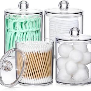 Hot Deals Today 🇺🇸 – 4 Pack Acrylic Qtip Holder Dispenser for Cotton Swabs, Balls, Pads,...