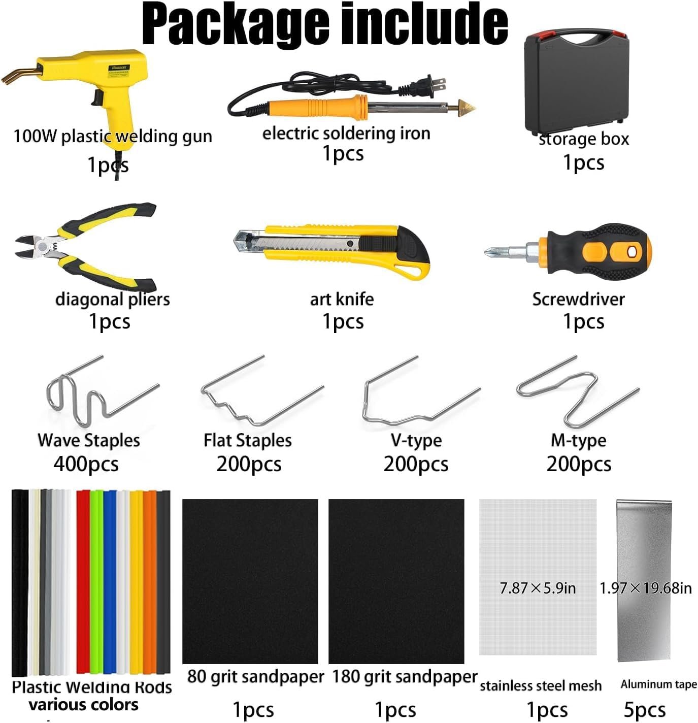 Hot Deals Today 🇺🇸 - Plastic Welder, 2 in 1 Plastic Welding Kit, SONNLER 1000PCS Hot Stapler Plastic Repair Kit For Car Bumper Crack Repair with Iron, Rods, Metal Mesh, Abrasive Paper, Aluminum Tape - Image 3