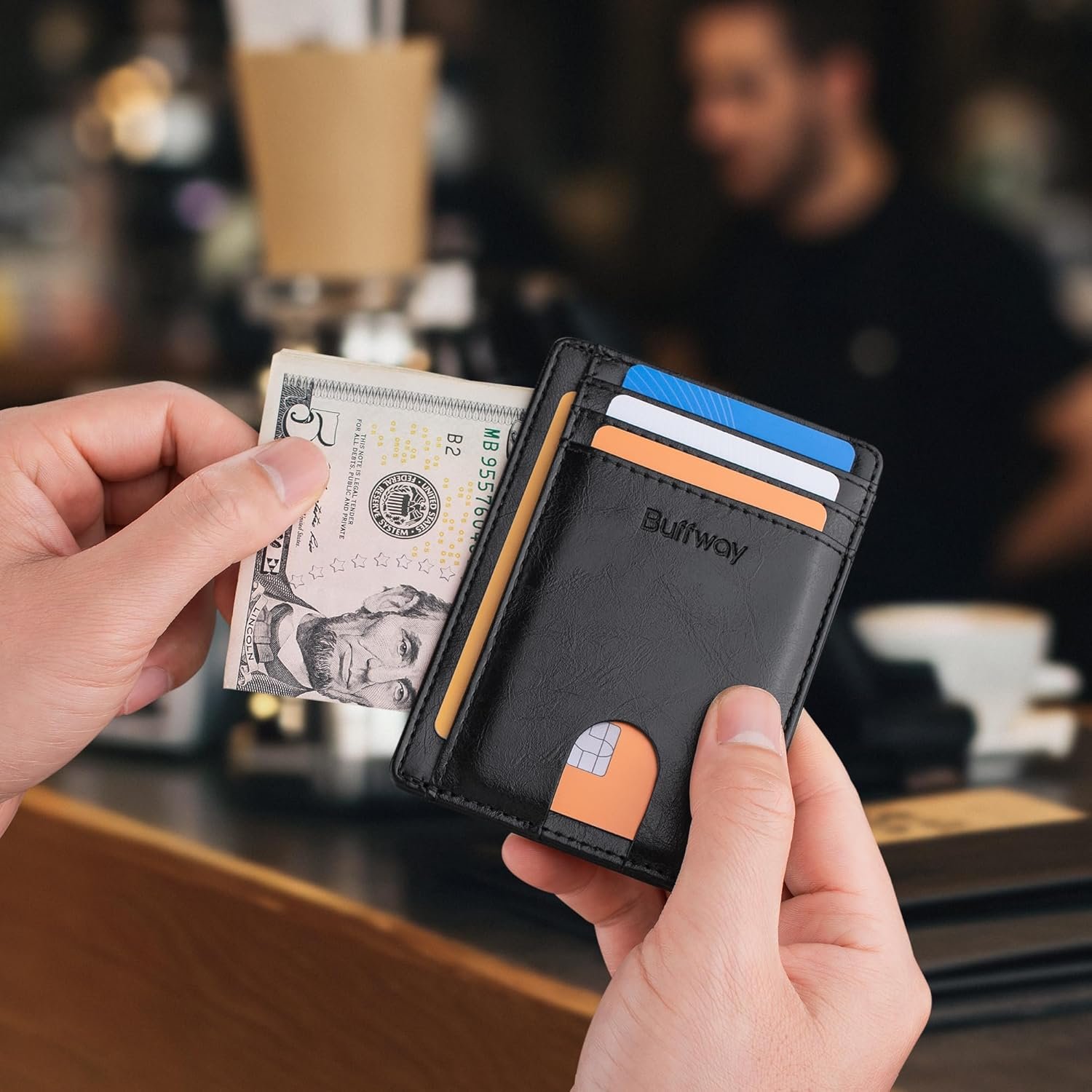 Hot Deals Today 🇺🇸 - Buffway Slim Minimalist Front Pocket RFID Blocking Leather Wallets for Men and Women - Alaska Black - Image 7