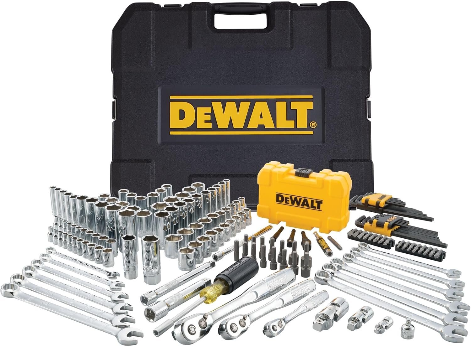 Hot Deals Today 🇺🇸 - DEWALT Mechanic Tool Set with Case, Socket Set Metric and Standard Full, 1/4" & 3/8" Drive, Hex Keys and Specialty Tools, 168-Piece (DWMT73803) - Image 2