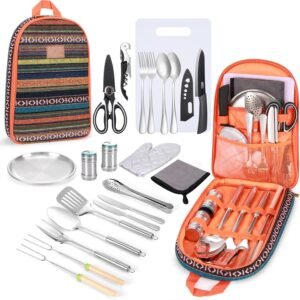 Hot Deals Today 🇺🇸 – Portable Camping Kitchen Utensil Set-27 Piece Cookware Kit, Stainless...