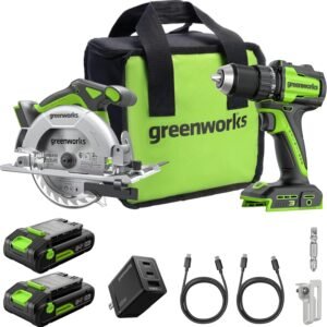 Hot Deals Today 🇺🇸 – GREENWORKS 24V 1/2” Brushless Cordless Drill (400 In-lbs.) + 6.5”...