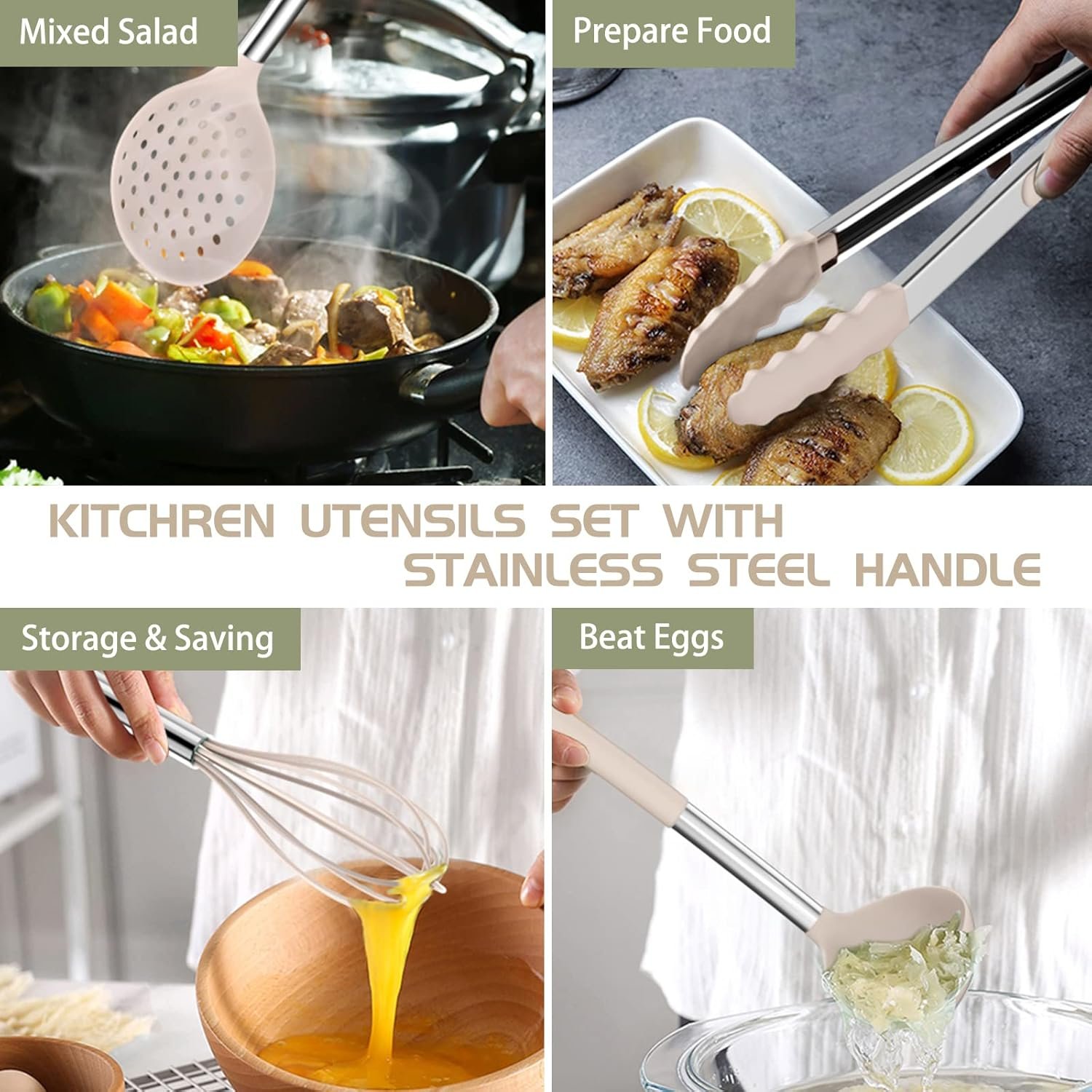 Hot Deals Today 🇺🇸 - Stainless Steel Kitchen Cooking Utensil Set, Umite Chef 15 pcs Utensils - Nonstick Cookware Set Spatula -Kitchen Gadgets Tools Gift - Image 5