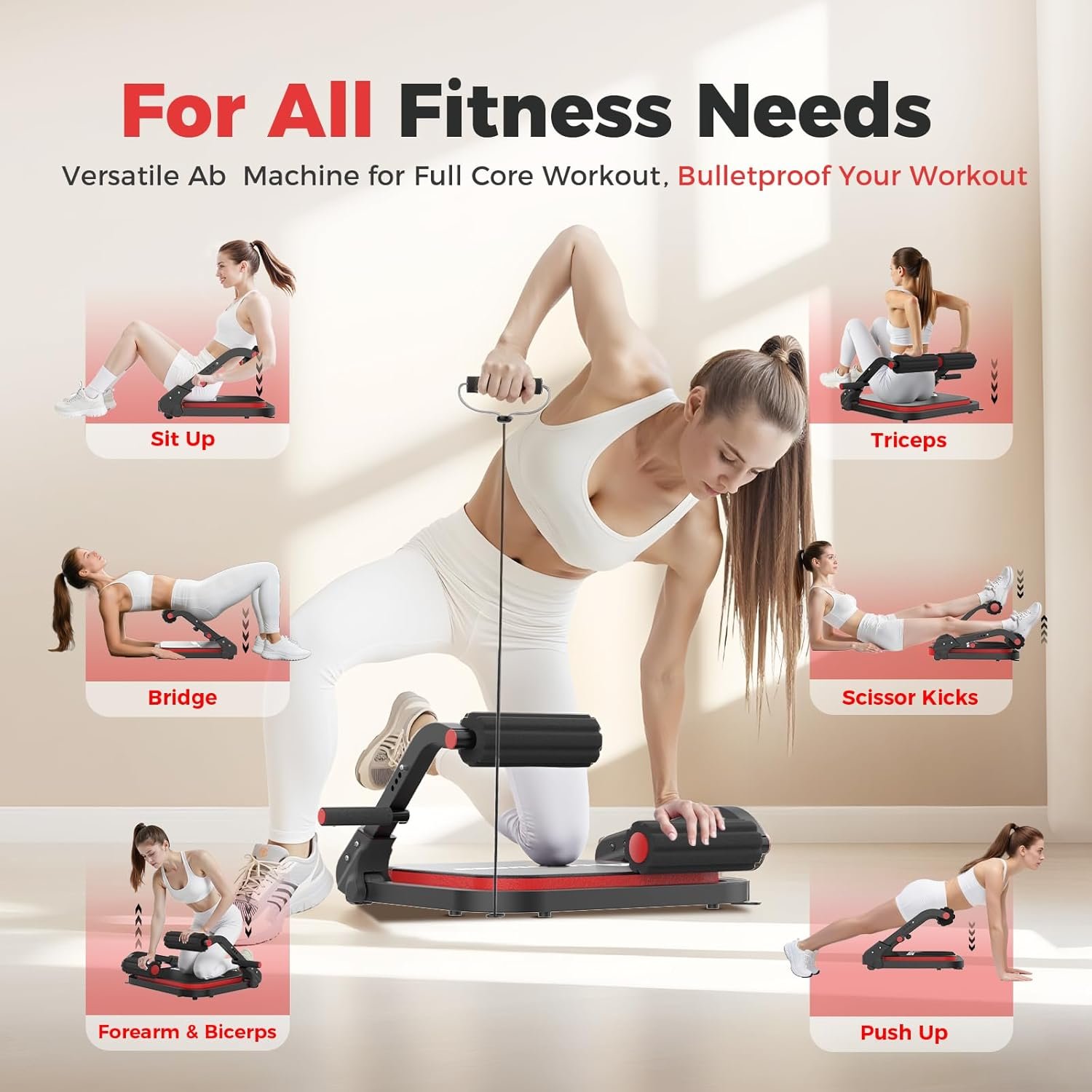 Hot Deals Today 🇺🇸 - Ab Machine,Sit Up Exercise Equipment& Core Machine, Workout Equipment,Adjustable Ab Trainer with 3 Resistance Levels and Removable Auxiliary Handle - Image 3