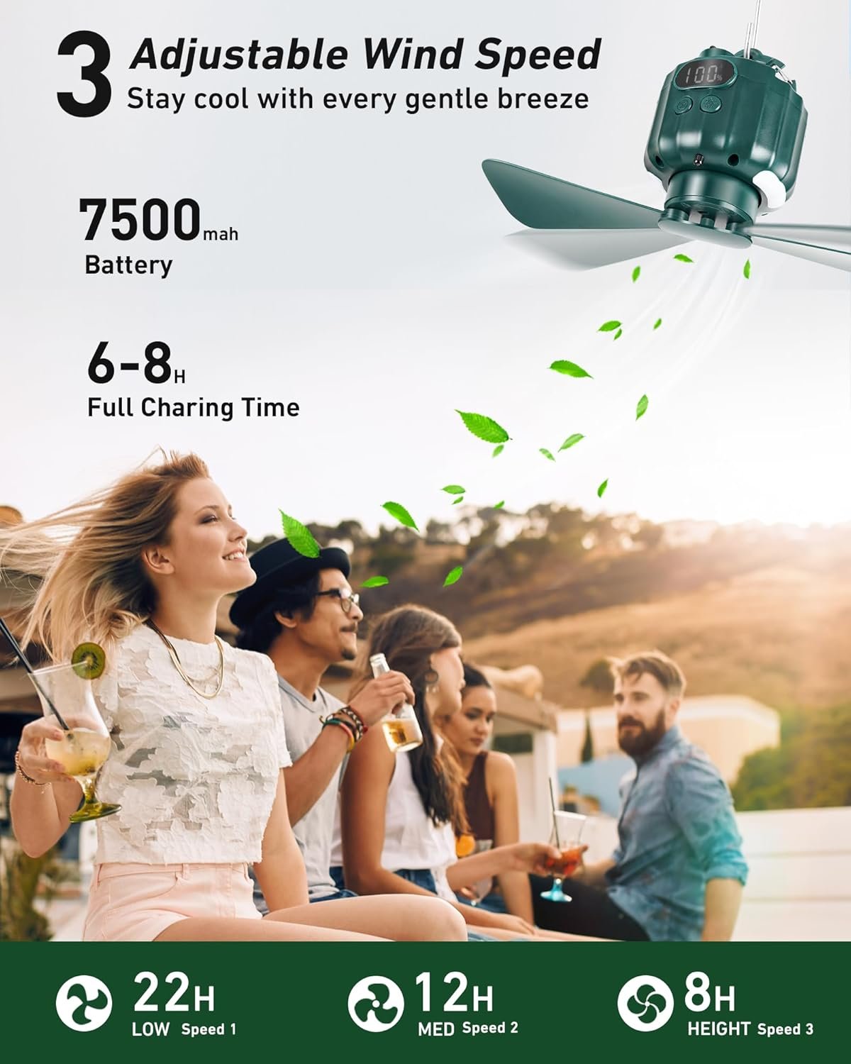 Hot Deals Today 🇺🇸 - DUKUSEEK Tent Ceiling Fans for Camping Hanging, Portable Tent Fans with Light and Remote Control, Power Bank, USB Battery Operated Camping Fan with Hanging Hook for Outdoor, Car, RV - Image 6