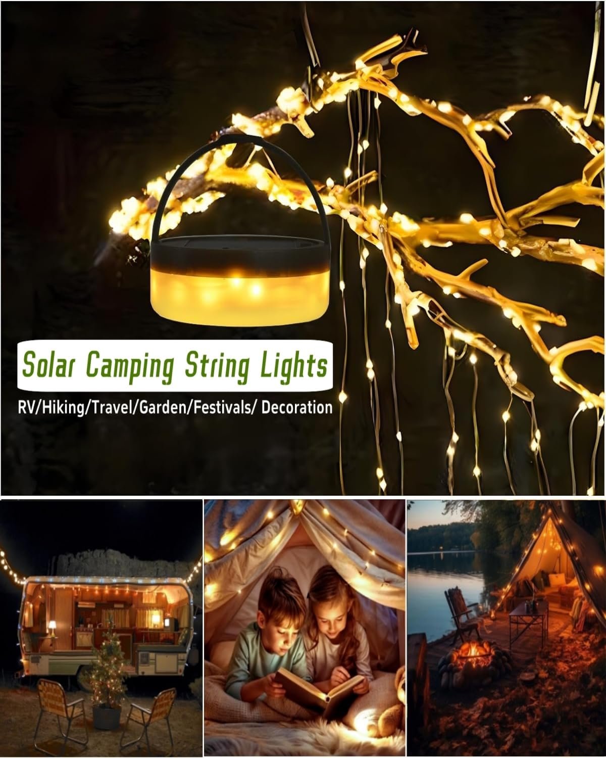 Hot Deals Today 🇺🇸 - Solar Camping String Lights, 39.4 FT Fairy String Light, 4 in 1 Portable Waterproof Camp Lamp with 8 Lighting Modes, Hanging Rechargeable Tent Lantern for Christmas Decorations Patio Party Essentials - Image 7