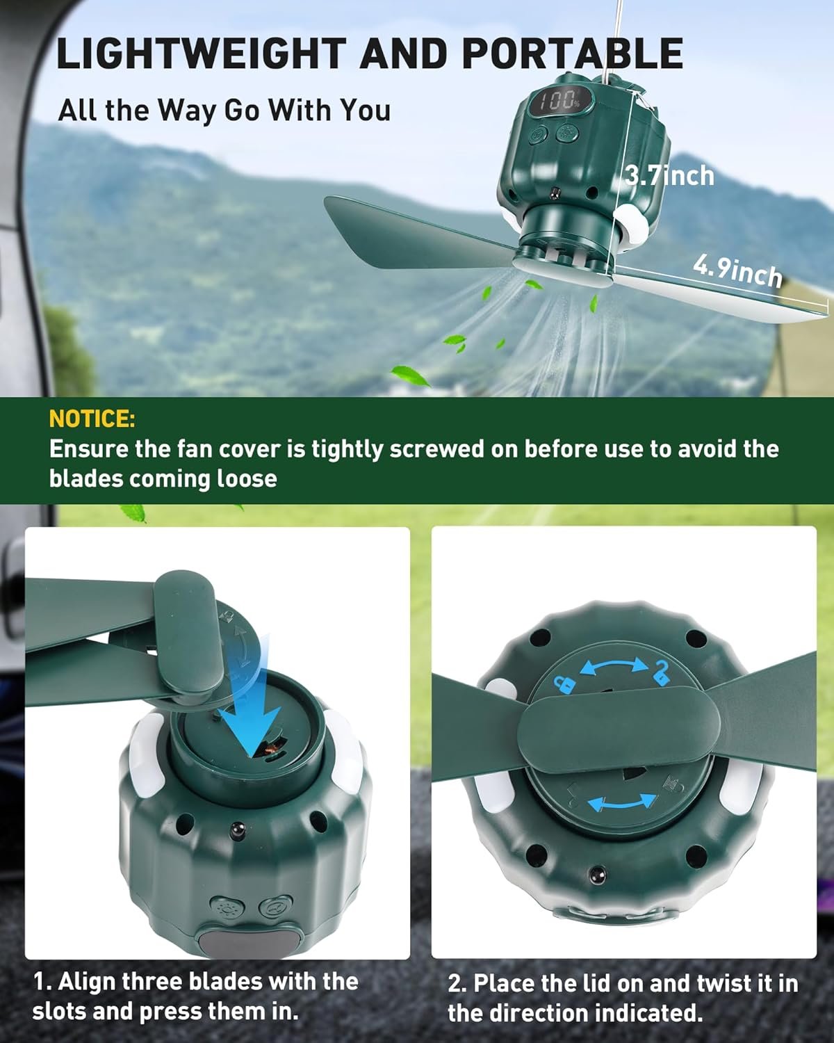 Hot Deals Today 🇺🇸 - DUKUSEEK Tent Ceiling Fans for Camping Hanging, Portable Tent Fans with Light and Remote Control, Power Bank, USB Battery Operated Camping Fan with Hanging Hook for Outdoor, Car, RV - Image 4