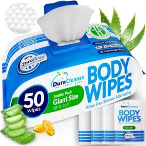 Hot Deals Today 🇺🇸 – XL Body Wipes for Adults Bathing – 50 Ct + 4 Travel Shower Wipes 10...