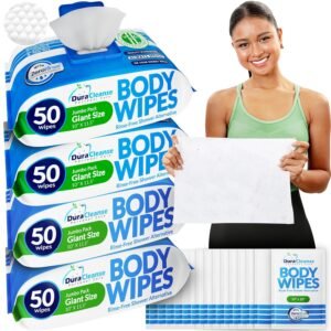 Hot Deals Today 🇺🇸 – XL Body Wipes – (4 Pack) 200 No Rinse Shower Wipes + 16 Travel...