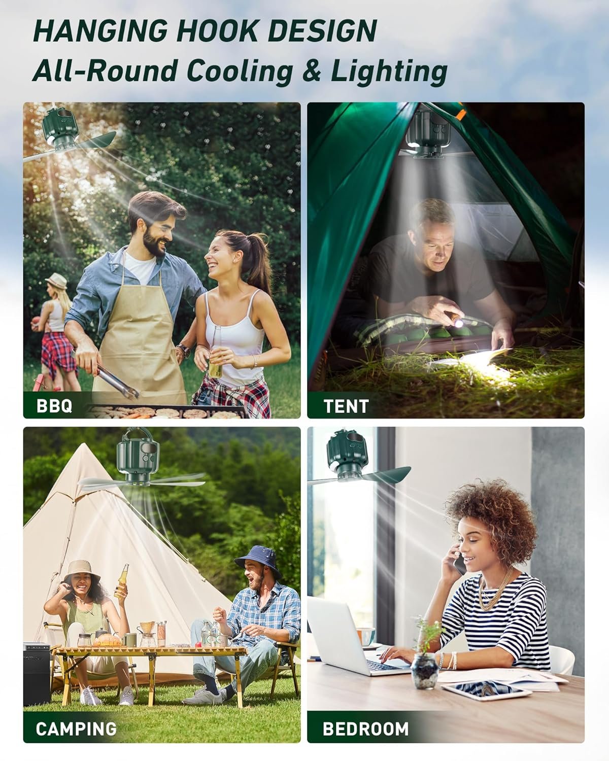 Hot Deals Today 🇺🇸 - DUKUSEEK Tent Ceiling Fans for Camping Hanging, Portable Tent Fans with Light and Remote Control, Power Bank, USB Battery Operated Camping Fan with Hanging Hook for Outdoor, Car, RV - Image 3