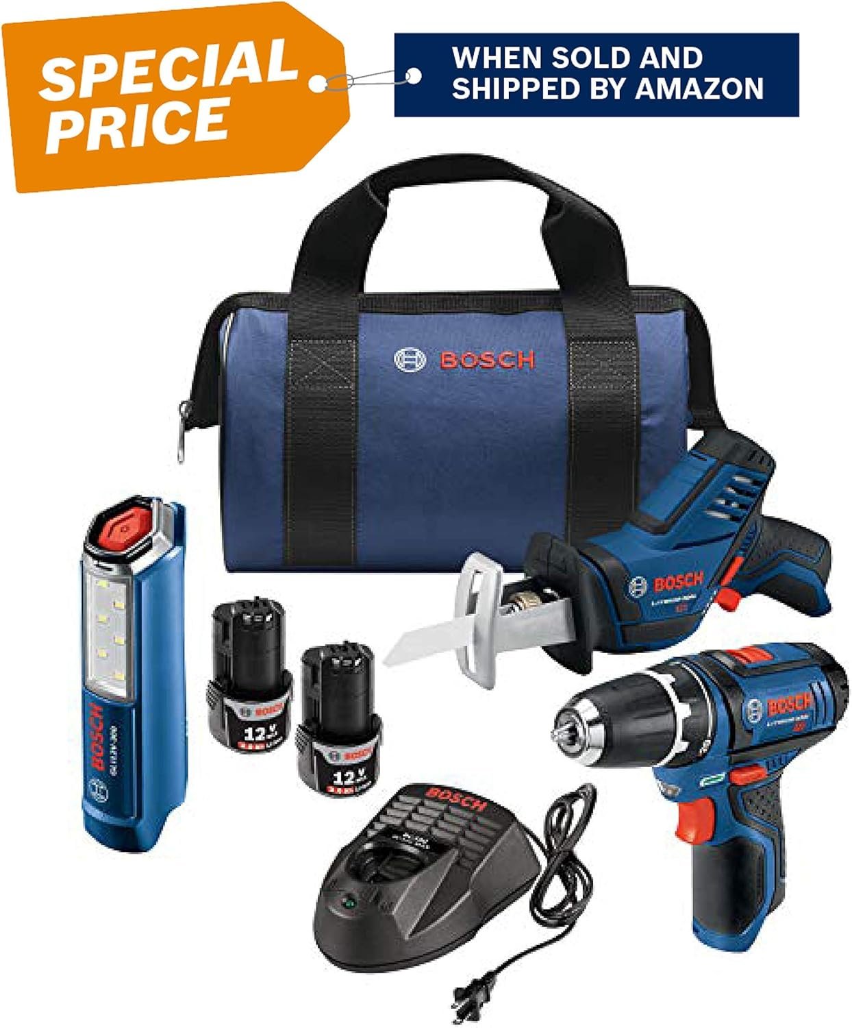 Hot Deals Today 🇺🇸 - Bosch Power Tools Combo Kit GXL12V-310B22-12V Max 3-Tool Set with 3/8 In. Drill/Driver, Pocket Reciprocating Saw and LED Worklight - Image 4