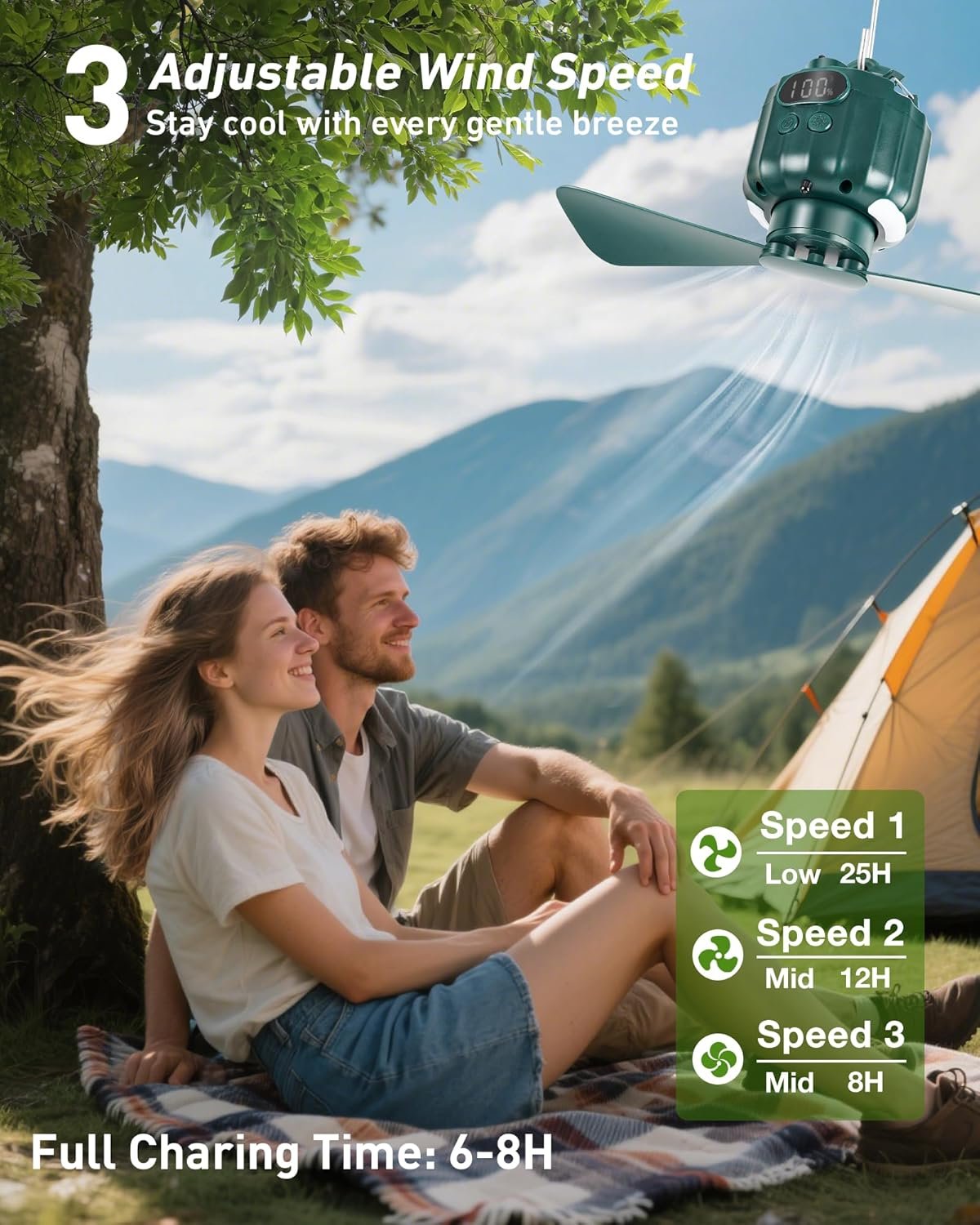 Hot Deals Today 🇺🇸 - DUKUSEEK Tent Ceiling Fans for Camping Hanging, Portable Tent Fans with Light and Remote Control, Power Bank, USB Battery Operated Camping Fan with Hanging Hook for Outdoor, Car, RV - Image 7