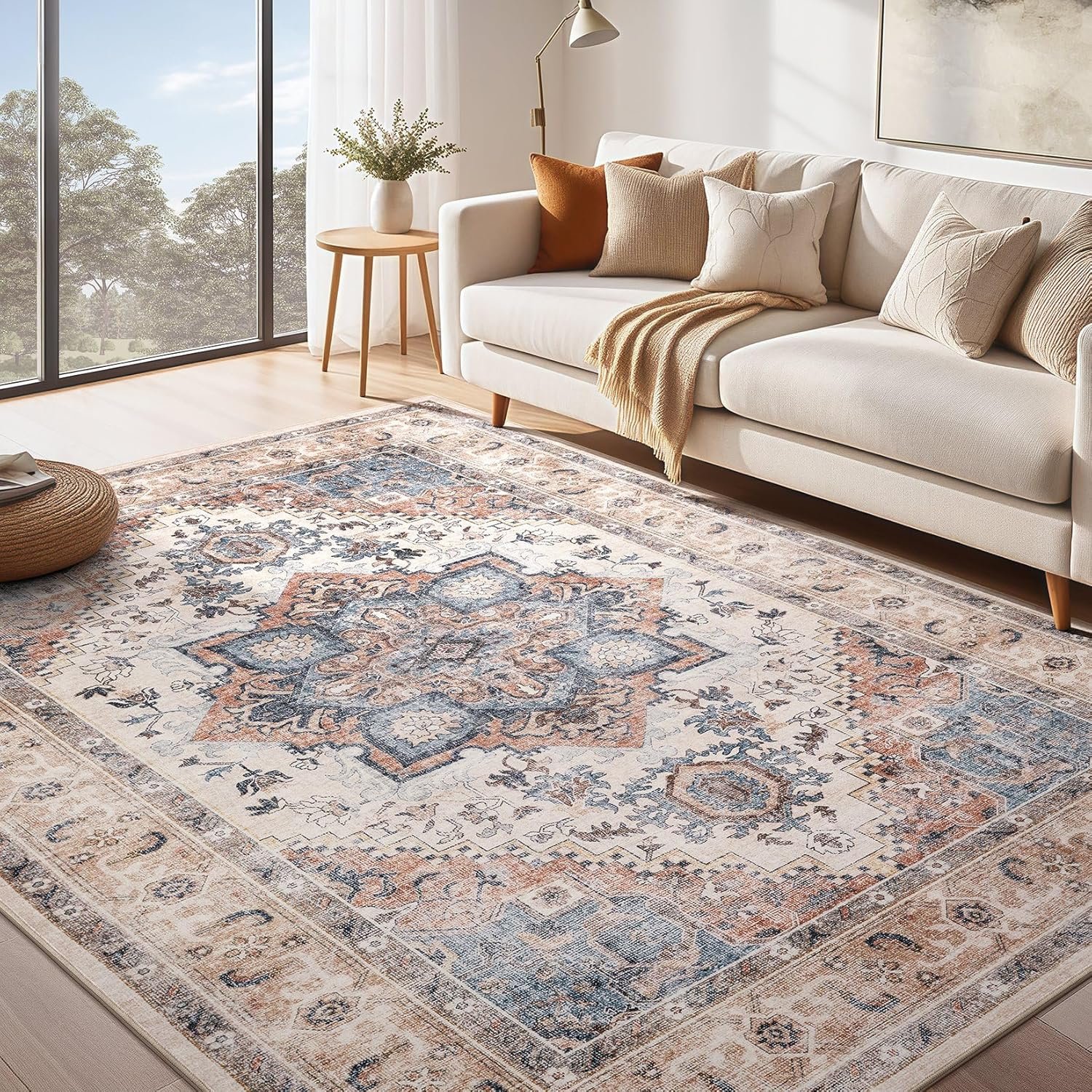 Hot Deals Today 🇺🇸 - Washable Rug 6x9 Area Rugs: Boho Vintage Distressed Oriental Medallion Neutral Thin Large Rug Carpet for Living Room Bedroom Dining Room Home Office Decor - Camel - Image 2