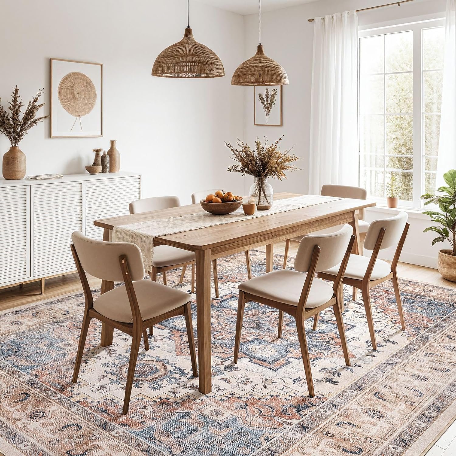 Hot Deals Today 🇺🇸 - Washable Rug 6x9 Area Rugs: Boho Vintage Distressed Oriental Medallion Neutral Thin Large Rug Carpet for Living Room Bedroom Dining Room Home Office Decor - Camel - Image 9