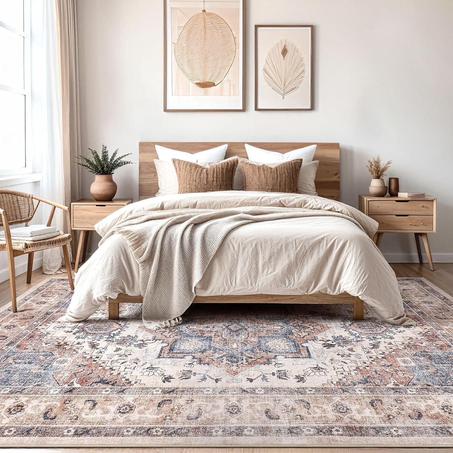 Hot Deals Today 🇺🇸 - Washable Rug 6x9 Area Rugs: Boho Vintage Distressed Oriental Medallion Neutral Thin Large Rug Carpet for Living Room Bedroom Dining Room Home Office Decor - Camel - Image 8