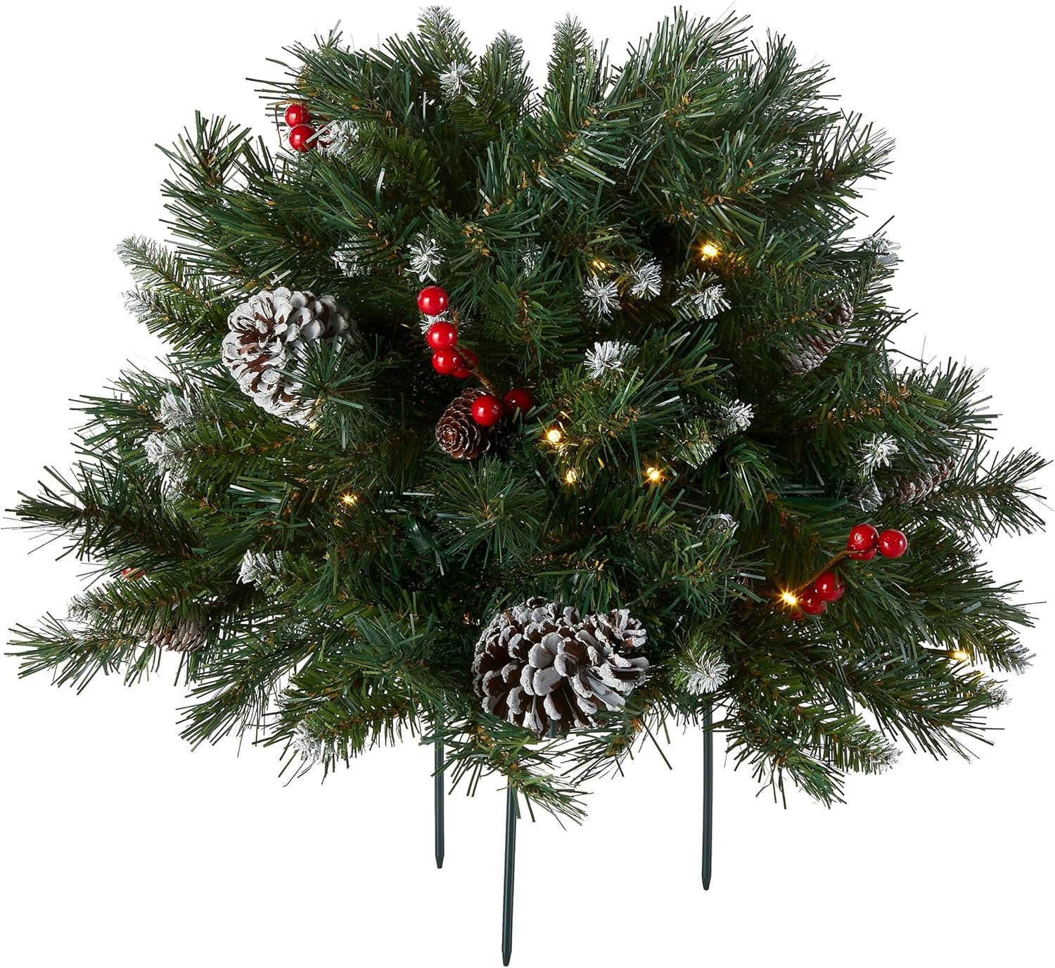 Hot Deals Today 🇺🇸 - National Tree Company 18 in Pre-Lit Frosted Berry Artificial Christmas Urn Filler, Christmas Decoration with Pinecones, 35 Clear LED Lights, 175 Tips, Timer, Tripod Stake, Green - Image 2